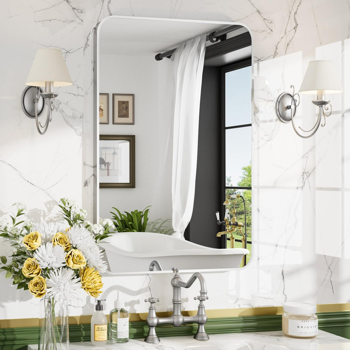 24"x36" Brushed Gold Bathroom Mirror, Rectangle Vanity Mirror for Over Sink