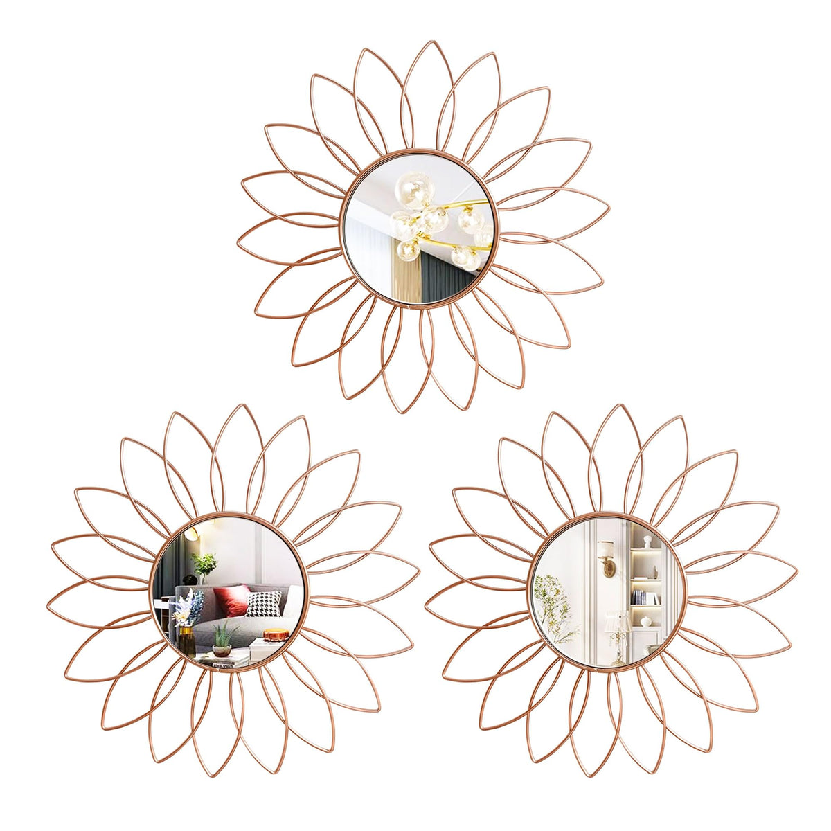 3 Pack Metal Mirrors for Wall Gold Sunburst Wall Mirror Home Decor Accent