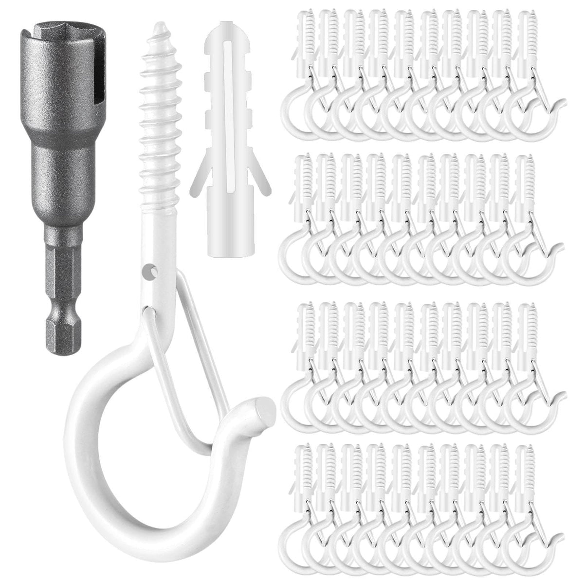 FSAH 36 PCS Q-Hanger Hooks with Safety Buckle, Windproof Screw Hooks