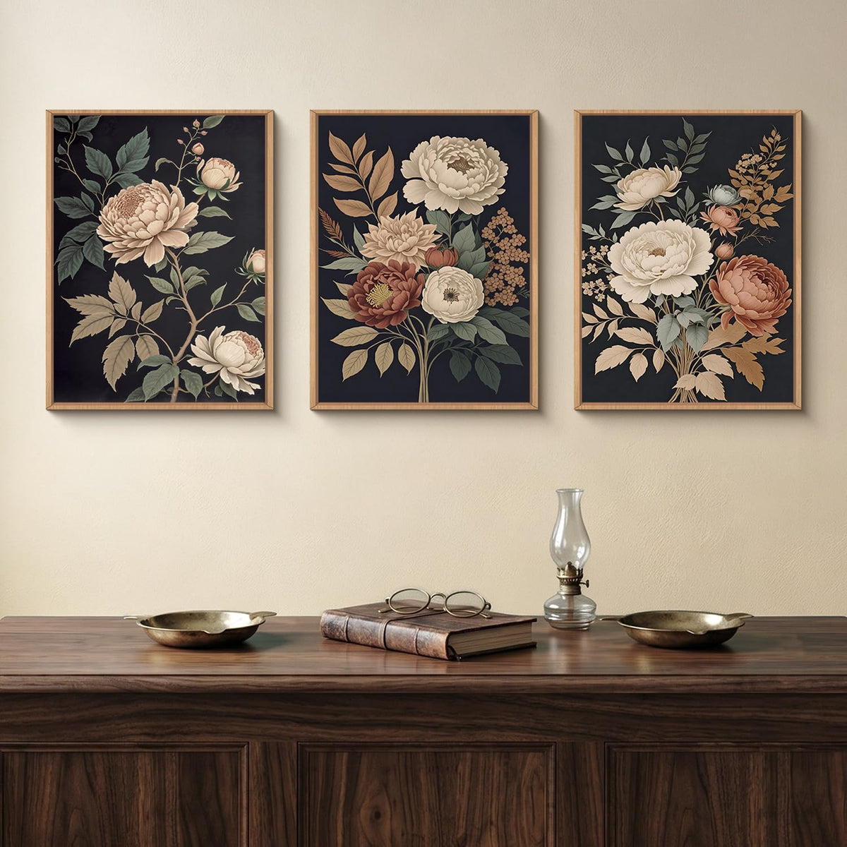 HOURIA Blue White Abstract Neutral Framed Canvas Wall Art Set- 16"x24"x3