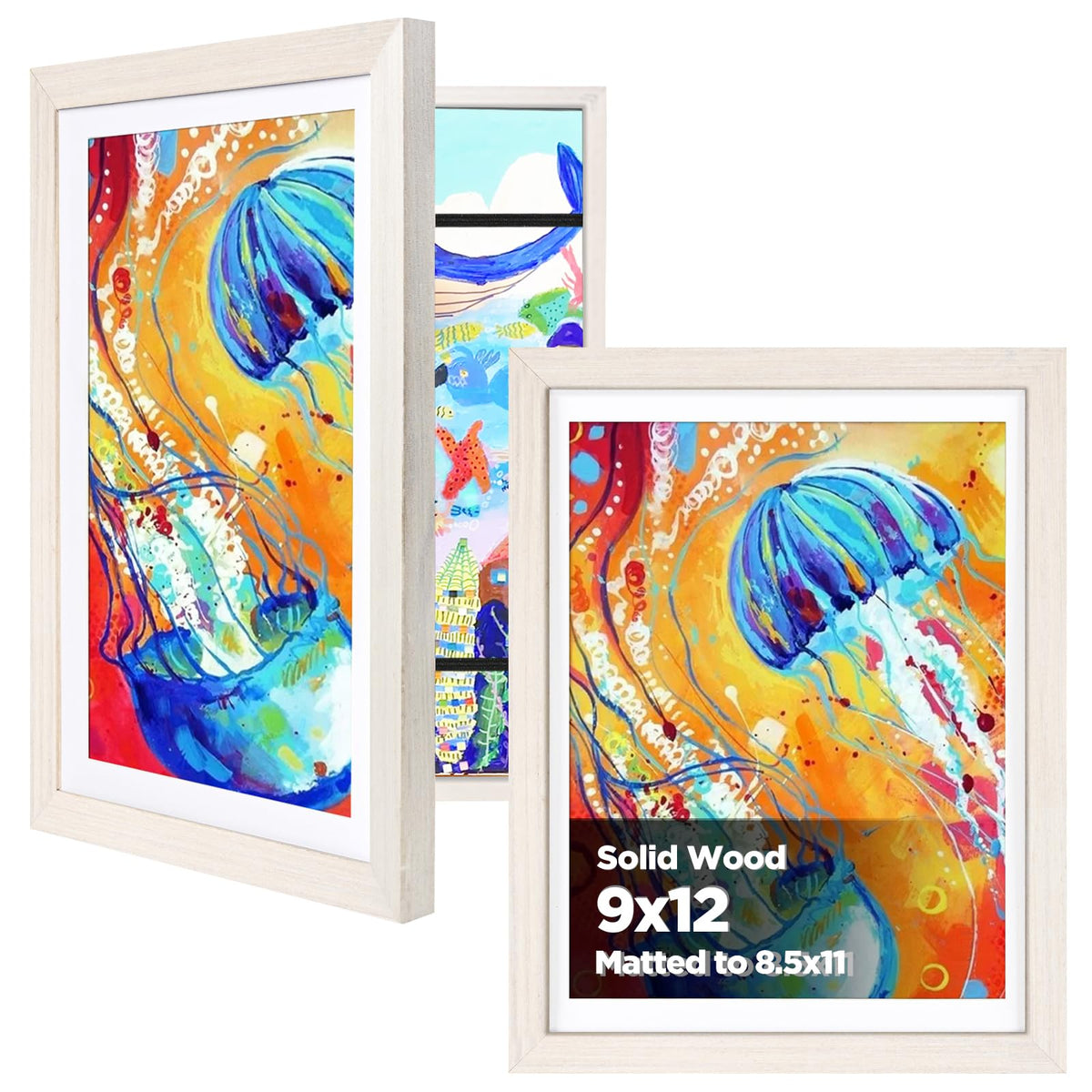KINLINK 9x12 Kids Art Frame, Natural Artwork Frames 2 Pack