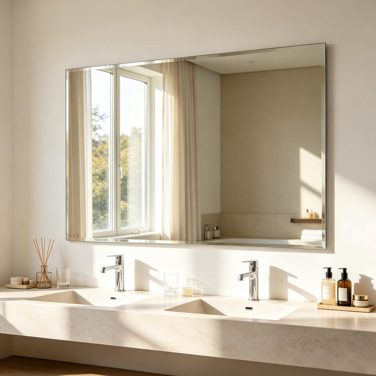 Frameless Full Length Mirror for Wall, 48x12 Inch Bathroom Vanity Mirror