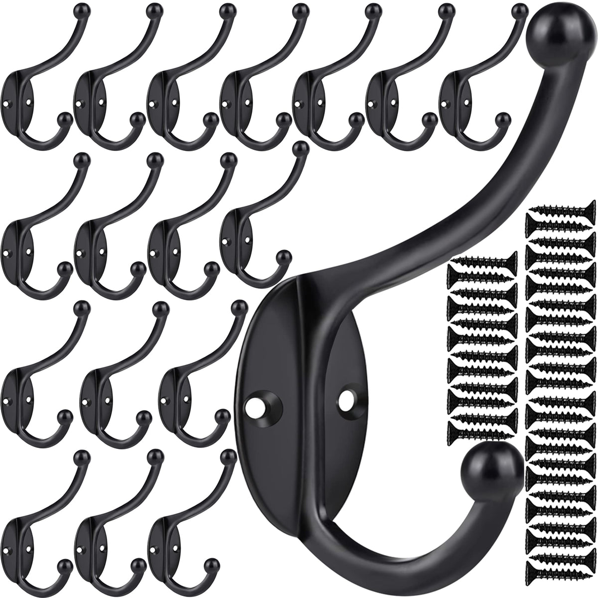 ZEYU Wall Hooks,10Pcs Coat Hooks Hardware Towel Hooks for Hanging Coats Double No Rust Black Robe Hooks Wall Mounted with Screws for Key, Towel, Bags, Cup, Hat