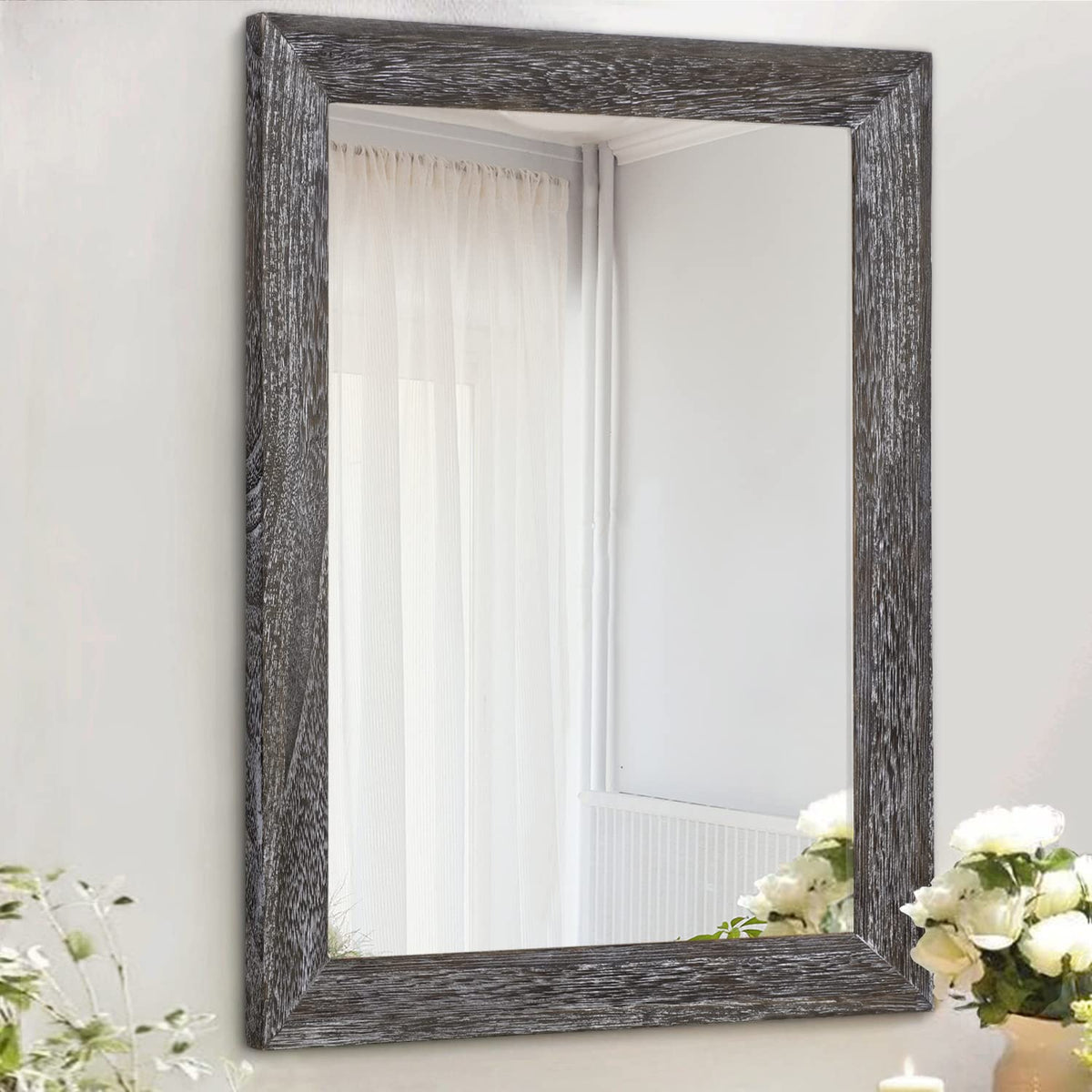 AAZZKANG Wall Mirror Black Wood Framed Rectangle Mirrors for Wall 16"x12"