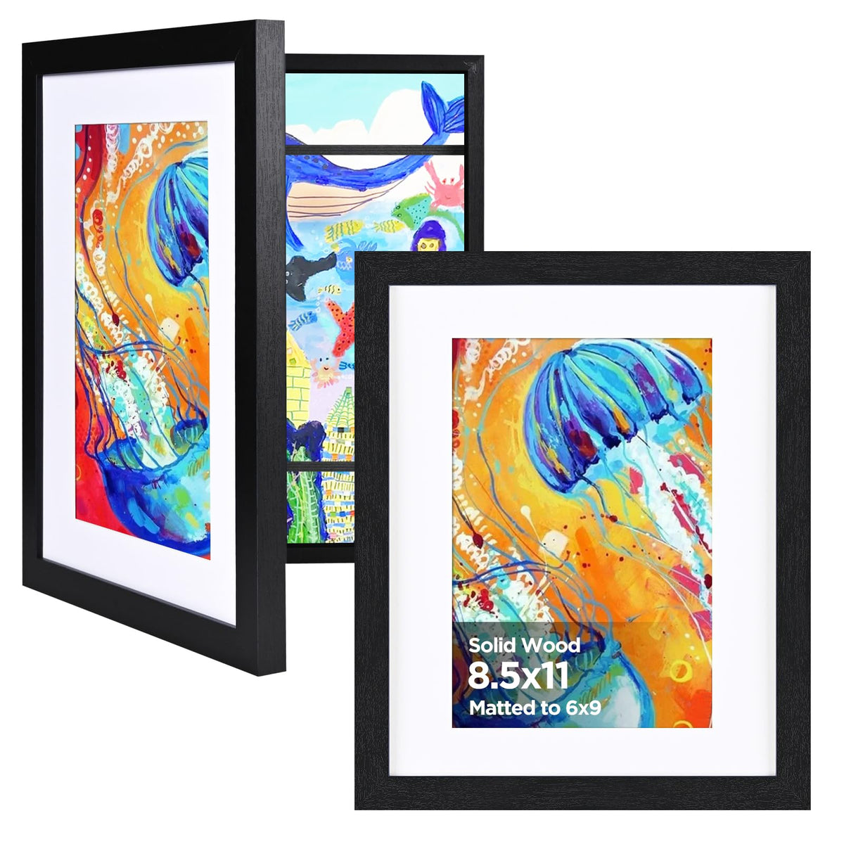 KINLINK 9x12 Kids Art Frame, Natural Artwork Frames 2 Pack