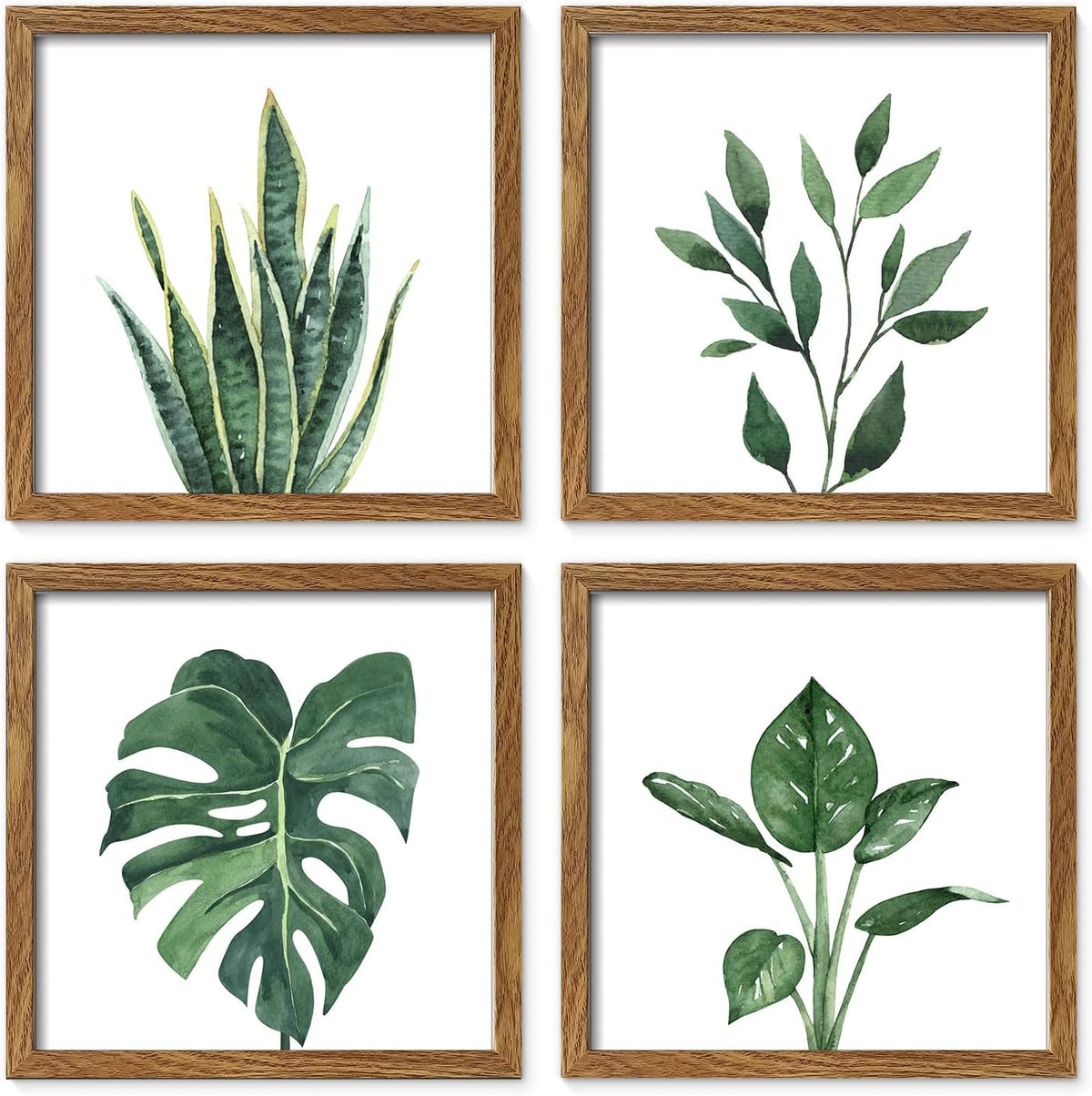 ArtbyHannah Framed Bathroom Wall Art Decor, 10x10 Botanical Artwork Walnut