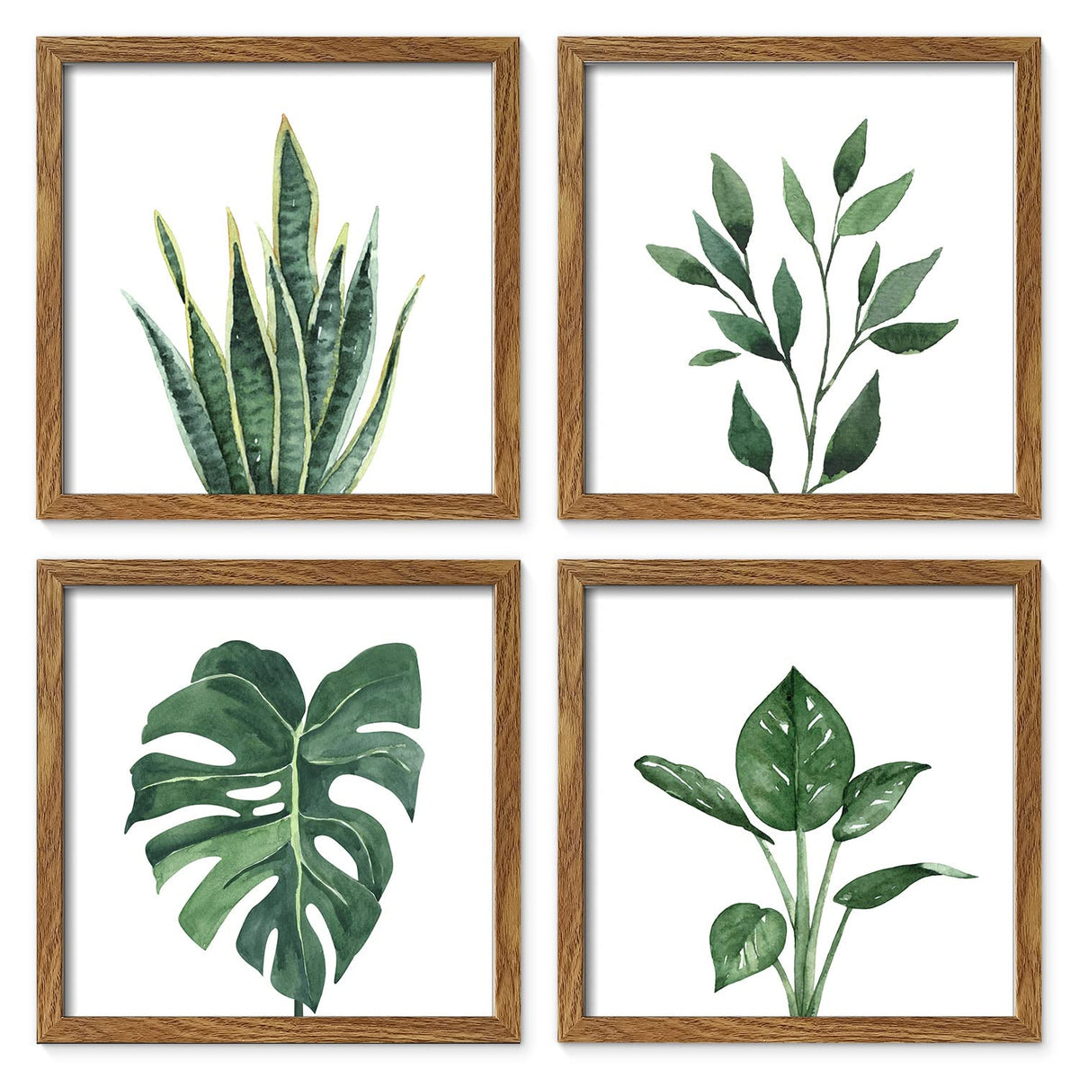 ArtbyHannah Framed Bathroom Wall Art Decor, 10x10 Botanical Artwork Walnut
