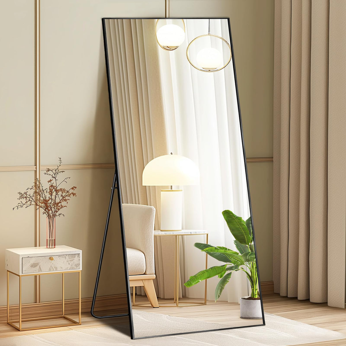 DUMOS 64"x21" Arched Full Length Floor Mirror, Full Body Mirror, Gold