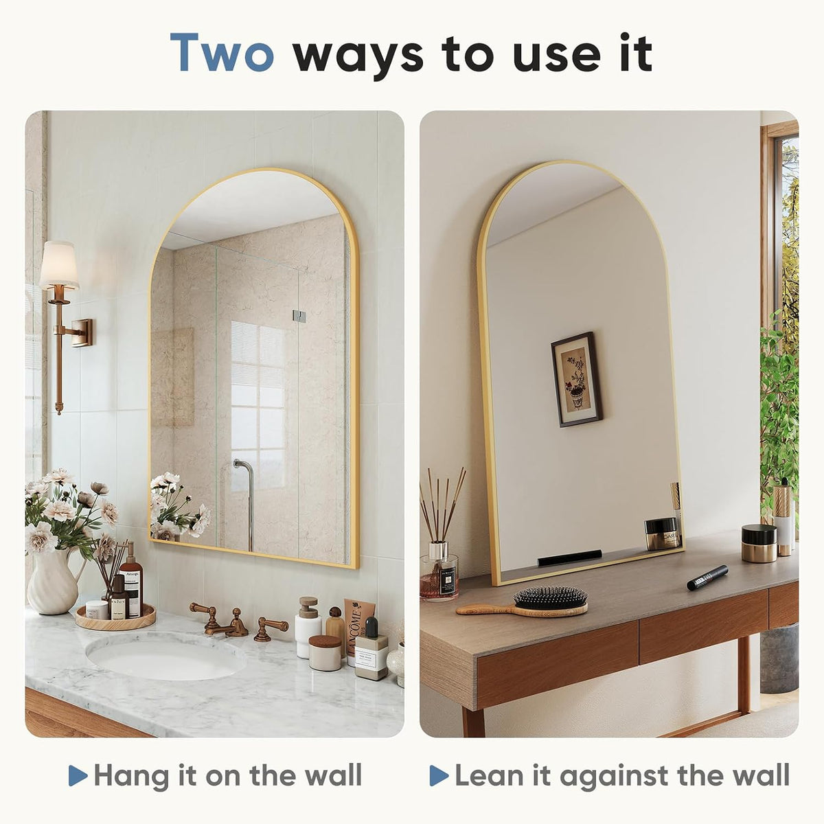 NEWBULIG 20X30 Inch Arched Bathroom Wall Mirror for Over Sink, Gold