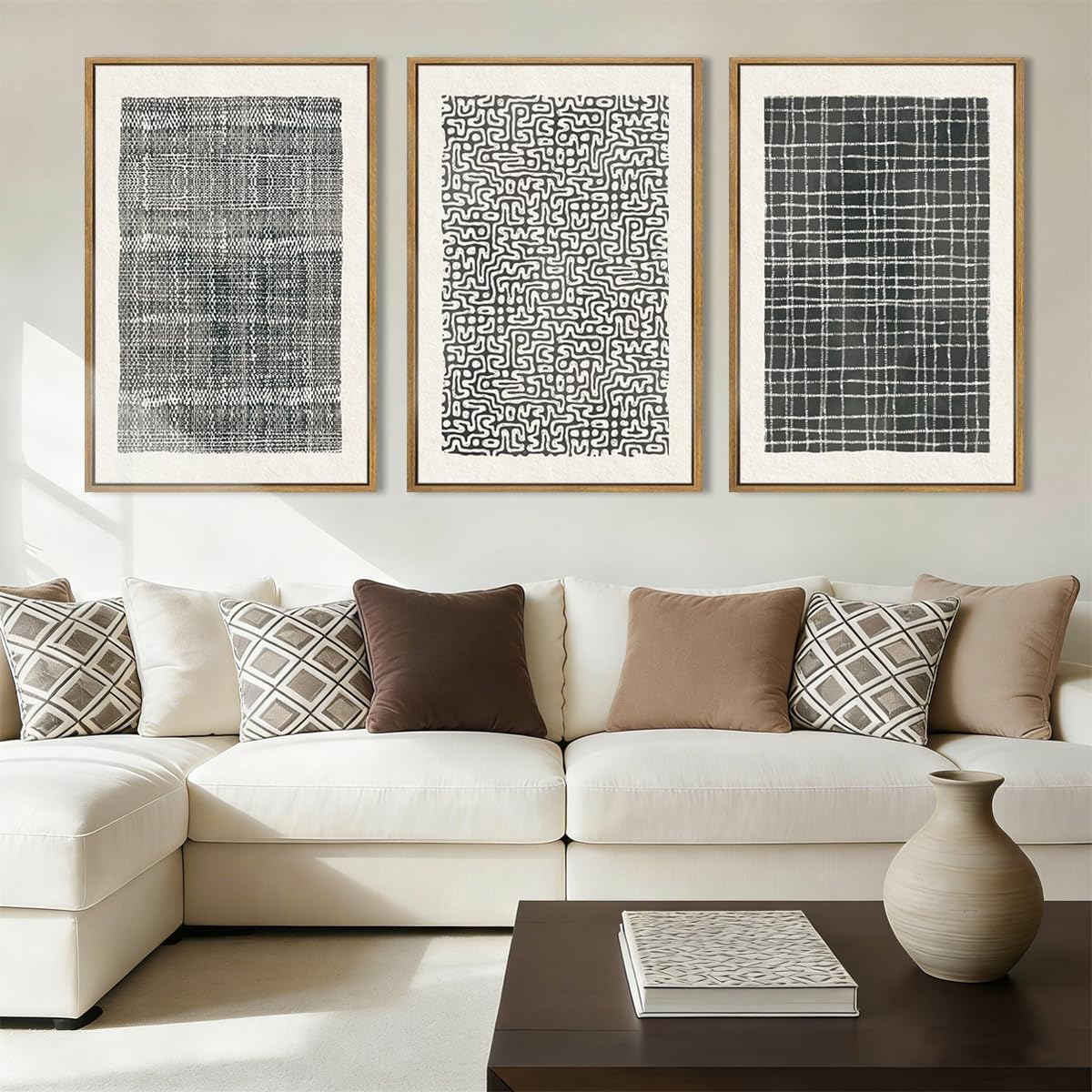 BINCUE Neutral Abstract Wall Art Beige Large Wall Decor Boho Mid Century Modern Artwork Art Print for Living Room Bedroom Office 24"x36" Set of 3 Gift