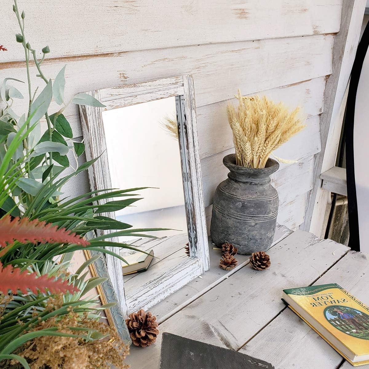 AAZZKANG Wall Mirror Rustic Wood Framed Rectangle Mirrors for Wall 16"x12‘’