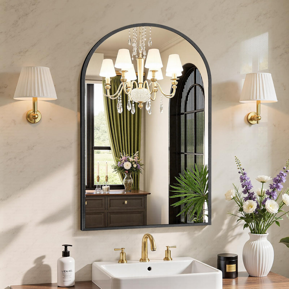 Sweetcrispy 24"x36" Arched Black Bathroom Mirrors for Wall