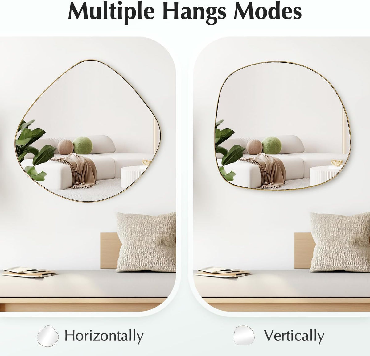 Asymmetrical Wall Mirror Matel Brass Framed Wall Mirror for Living Room Bedroom Bathroom Entryway Wall Decor 19.8" L x 19.0" W ELE-005G