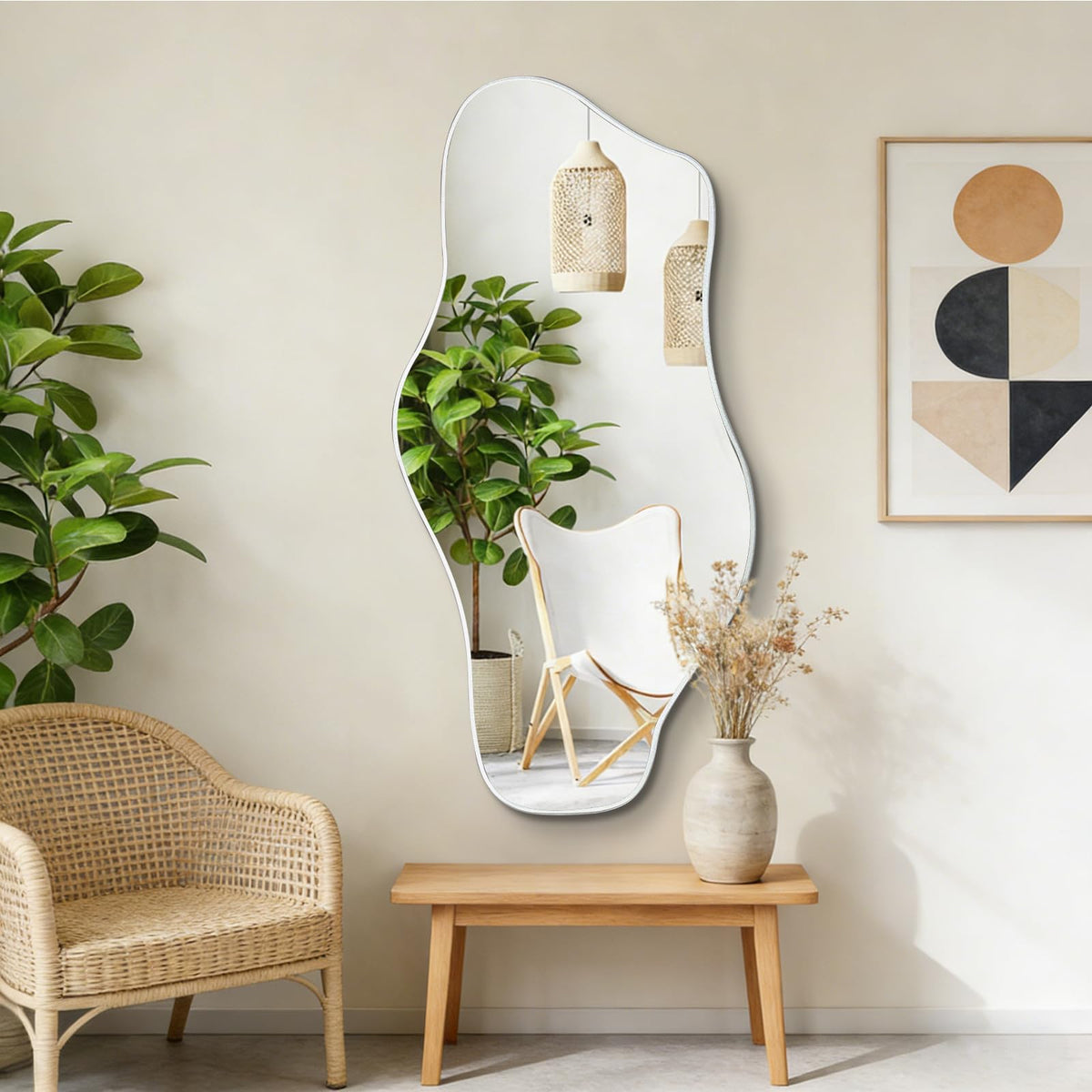 67"x31" Irregular Full Length Mirror, Abstract Frameless Mirror