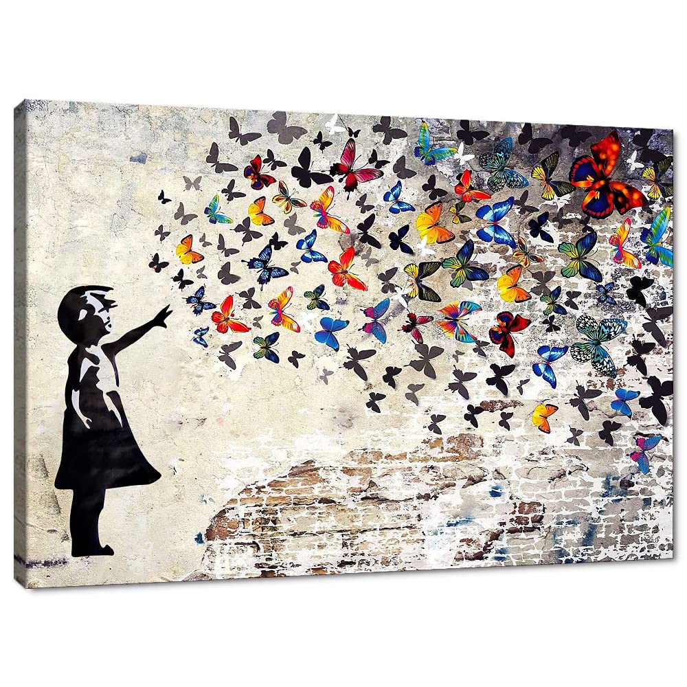 Banksy Wall Art Graffiti Street Giclee Canvas Paintings Poster and Prints Kid Wall Pictures girl Figure Street Picture Artwork Modern Framed Art for Home Wall Decor 24”Wx36”H