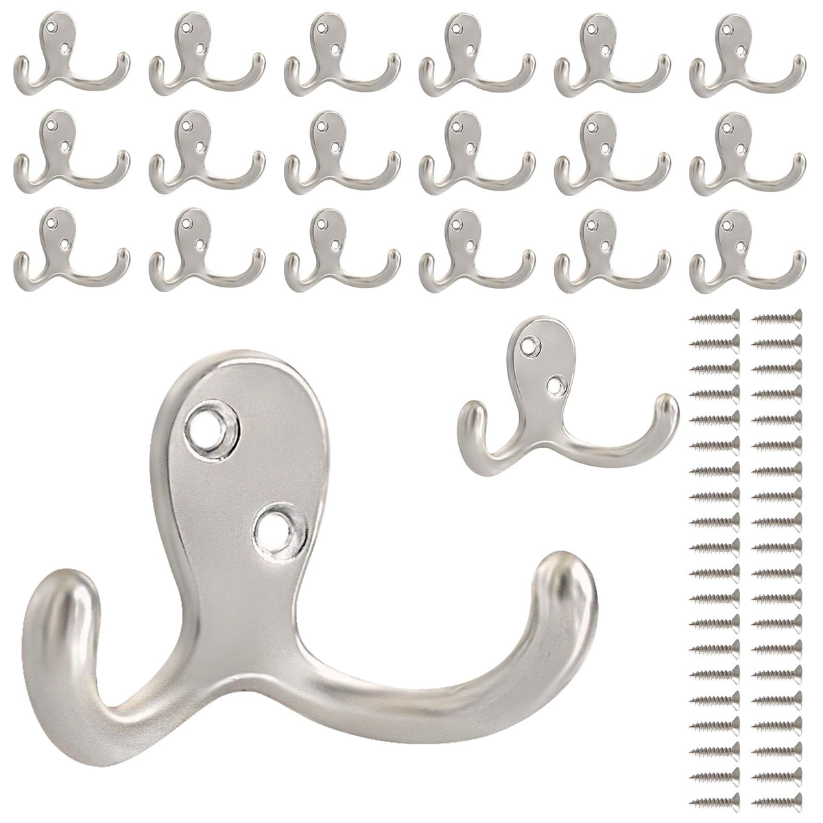 15 Pack Coat Hooks Wall Hooks for Hanging, Heavy Duty Double Prong Metal Hook Wall Mounted for Living Room, Bathroom, Kitchen, Bedroom for Coat, Bag, Scarf, Towel, Hat, Key, Cup (Black)