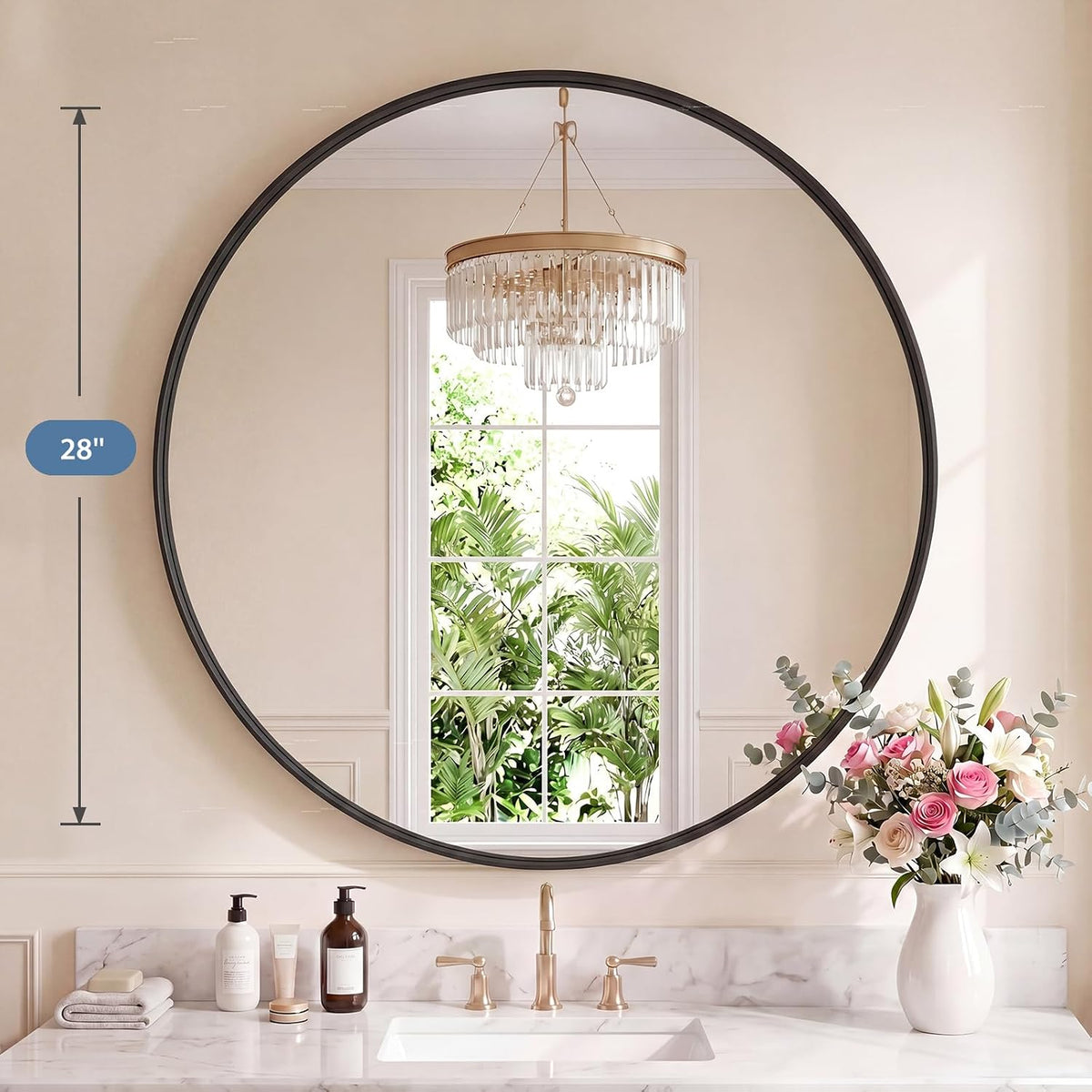 DUMOS Round Wall Mirror 28 Inch, Bathroom Wall Circle Mirror