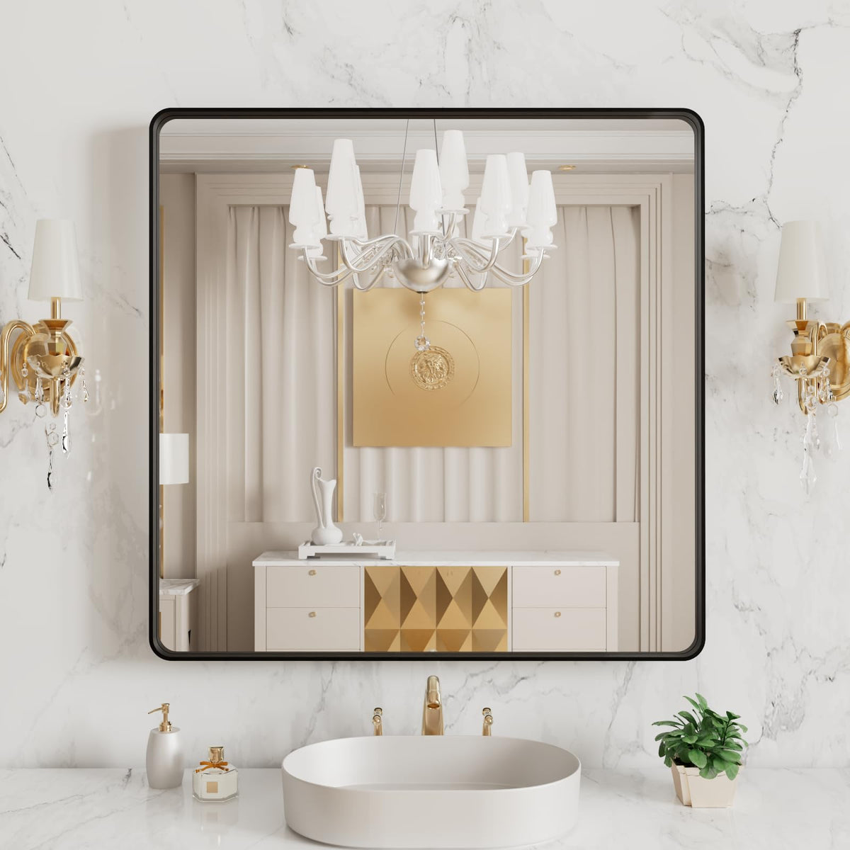 LOAAO 20X16 Inch Black Bathroom Mirror Metal Framed