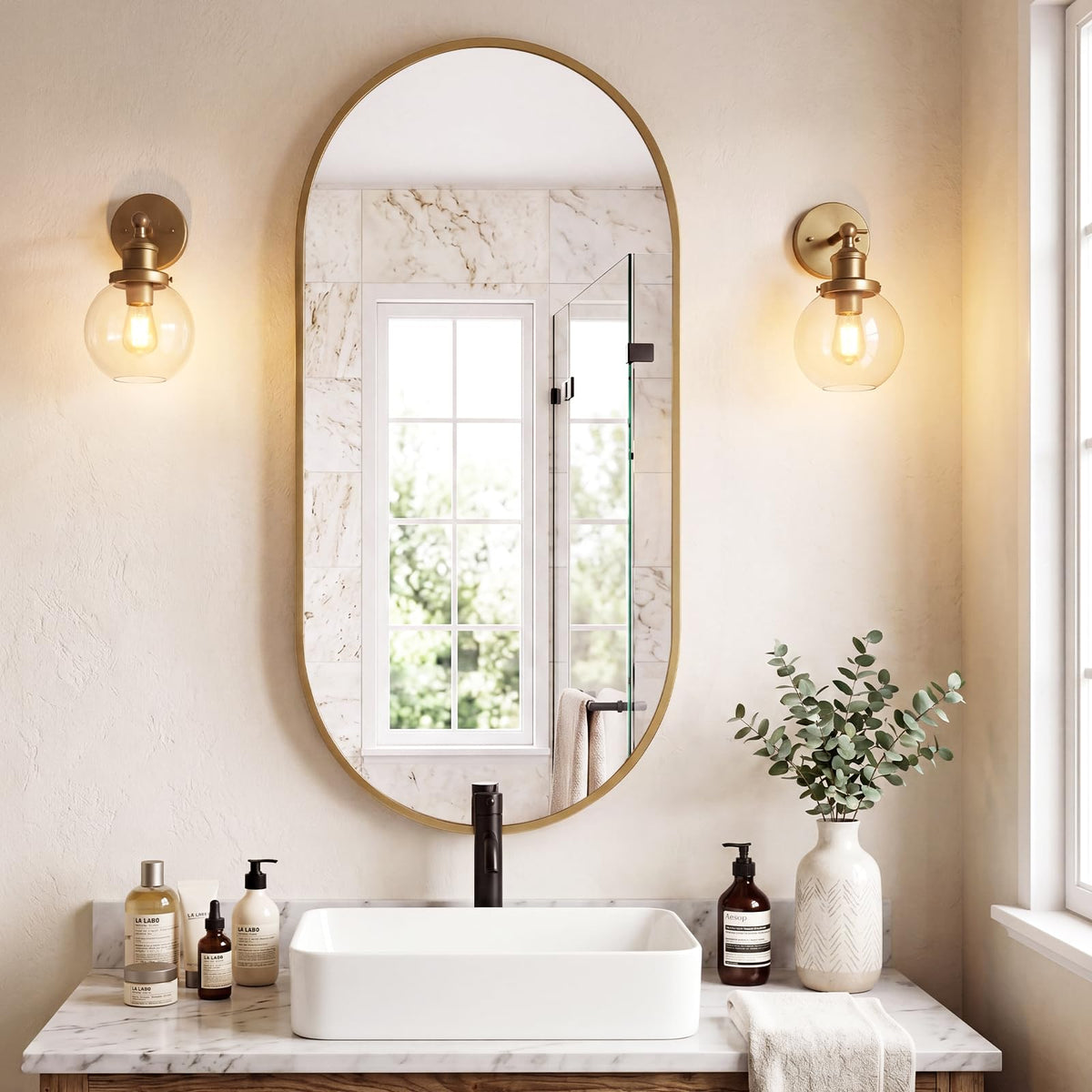 Sweetcrispy 24"x36" Arched Black Bathroom Mirrors for Wall
