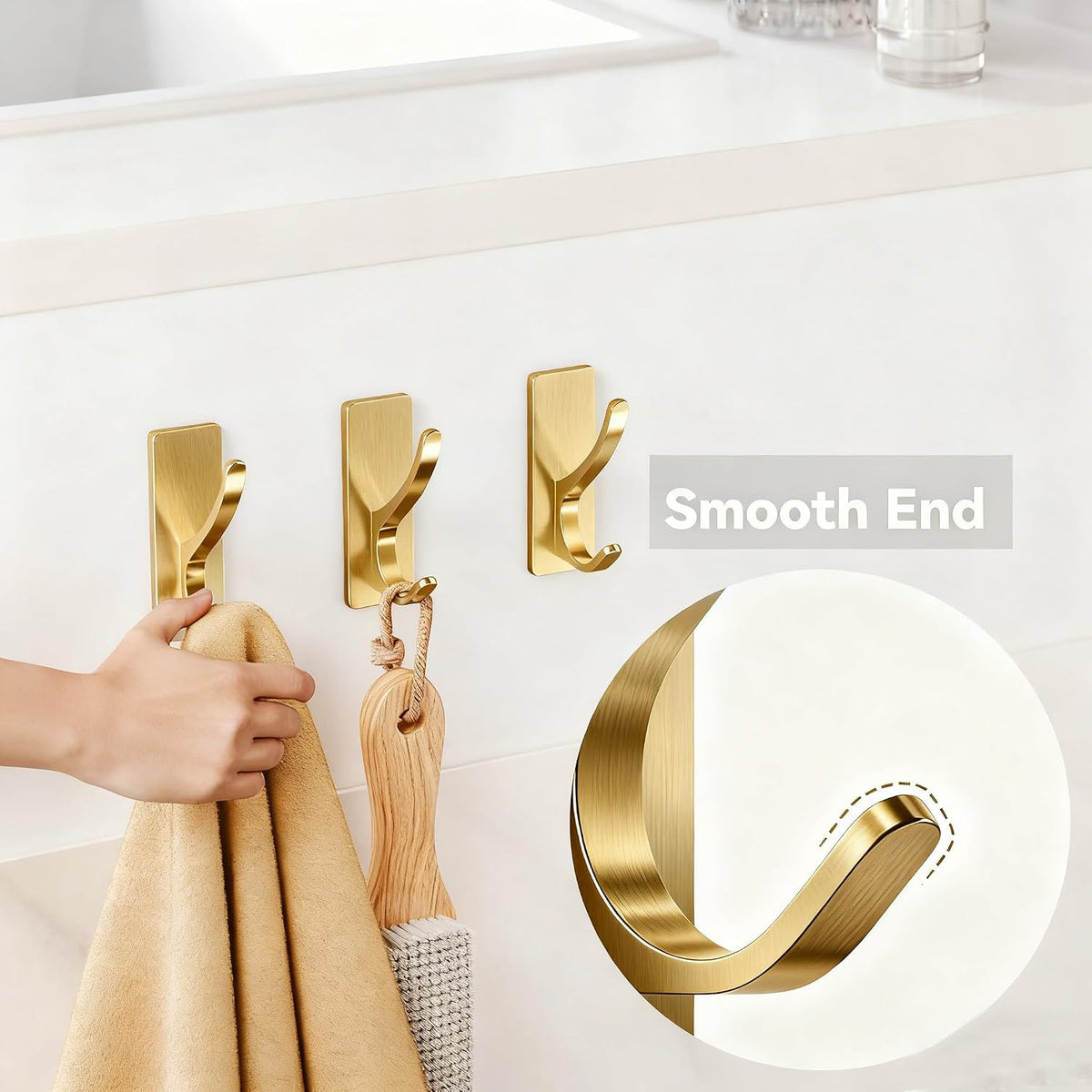 pickpiff Brush Gold Self-Adhesive Hook, 13LB Hanger for Coat/Towel, 4-Pack