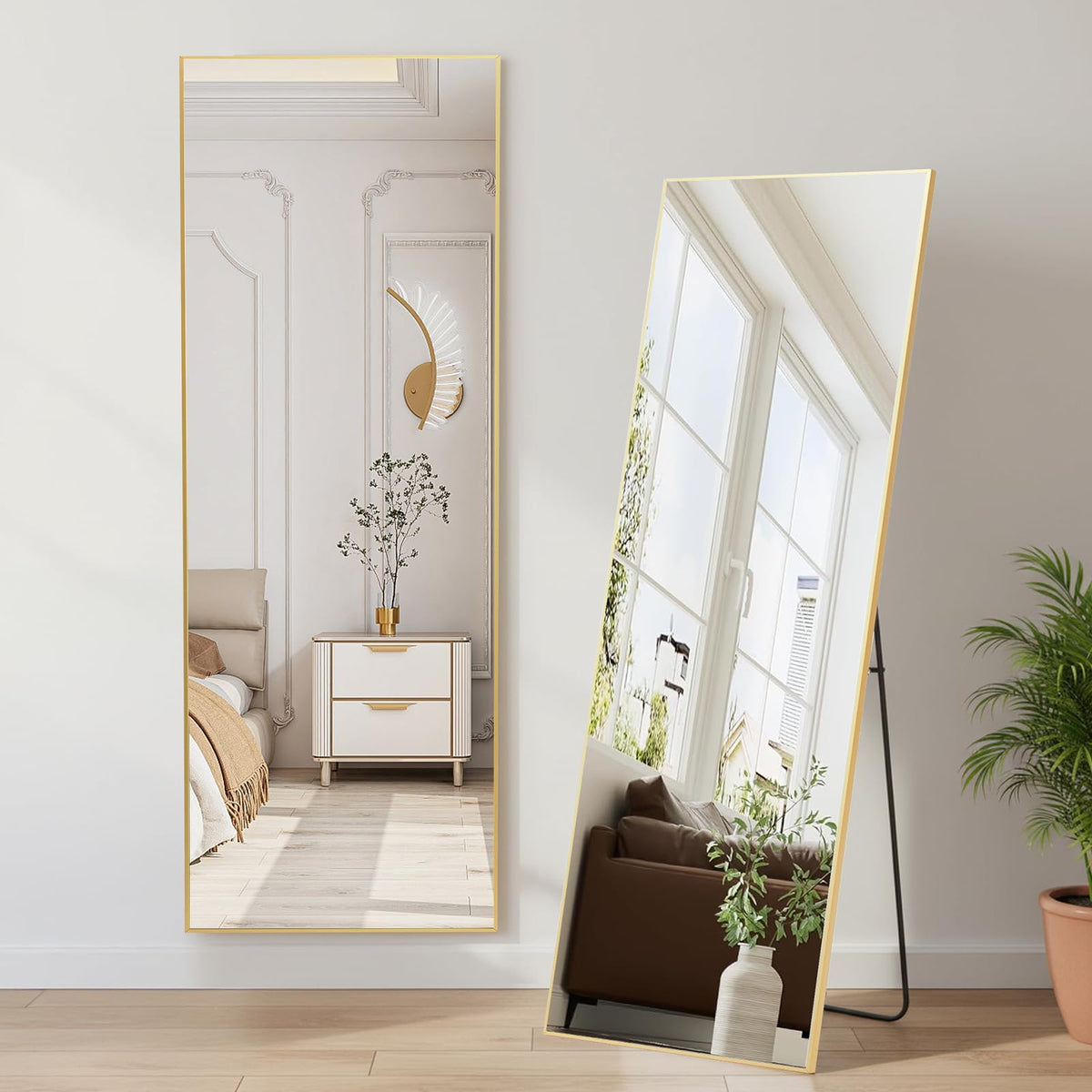 DUMOS 47"x14" Full Length Door Mirror, Full Body Mirror, Black
