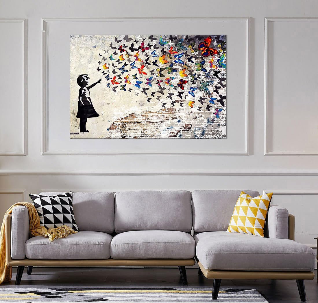 Banksy Wall Art Graffiti Street Giclee Canvas Paintings Poster and Prints Kid Wall Pictures girl Figure Street Picture Artwork Modern Framed Art for Home Wall Decor 24”Wx36”H