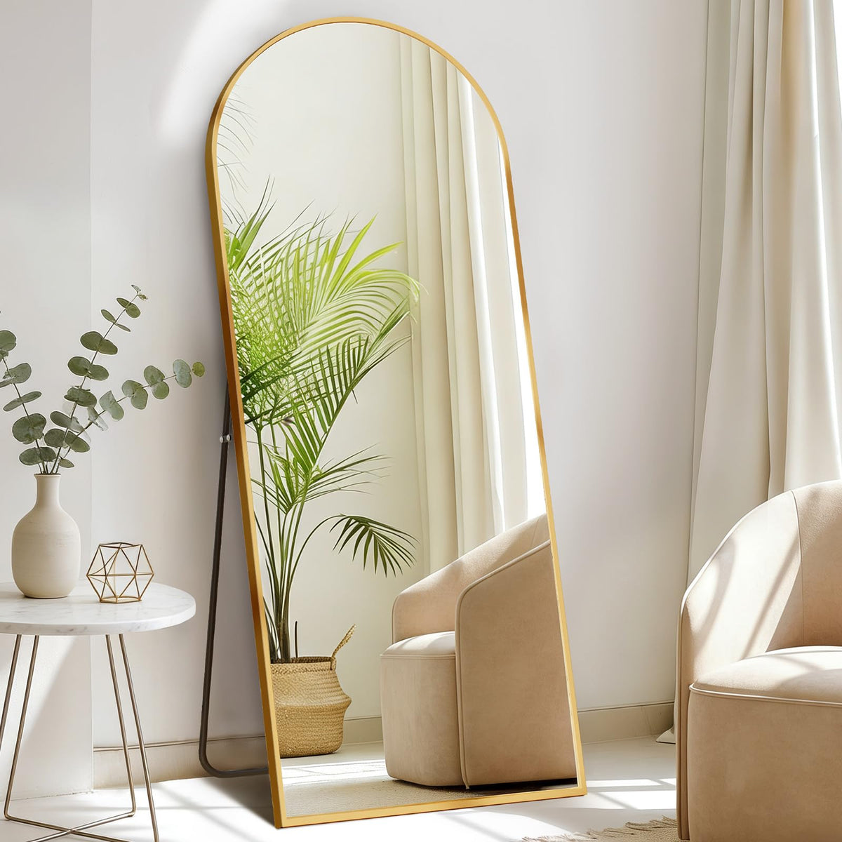 DUMOS 64"x21" Arched Full Length Floor Mirror, Full Body Mirror, Gold