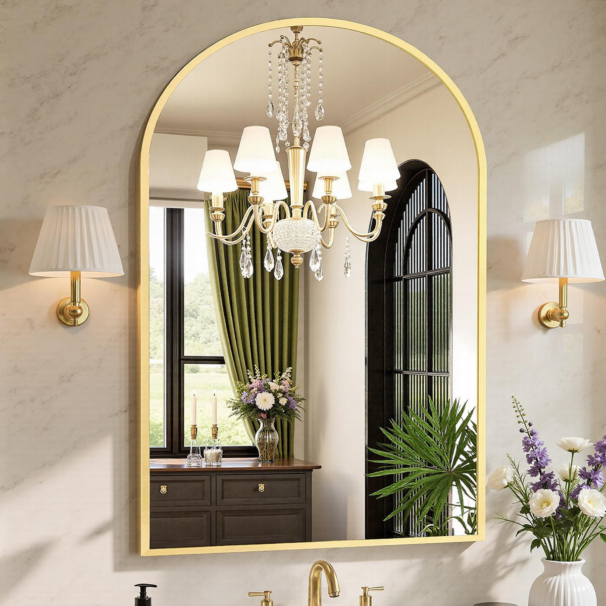 Sweetcrispy 26.5"x38" Arched Black Bathroom Mirrors for Wall, Bathroom Mirrors for Over Sink, Metal Framed with HD Shatter-Proof Glass for Entryway, Living Room, Bedroom, Home Decor