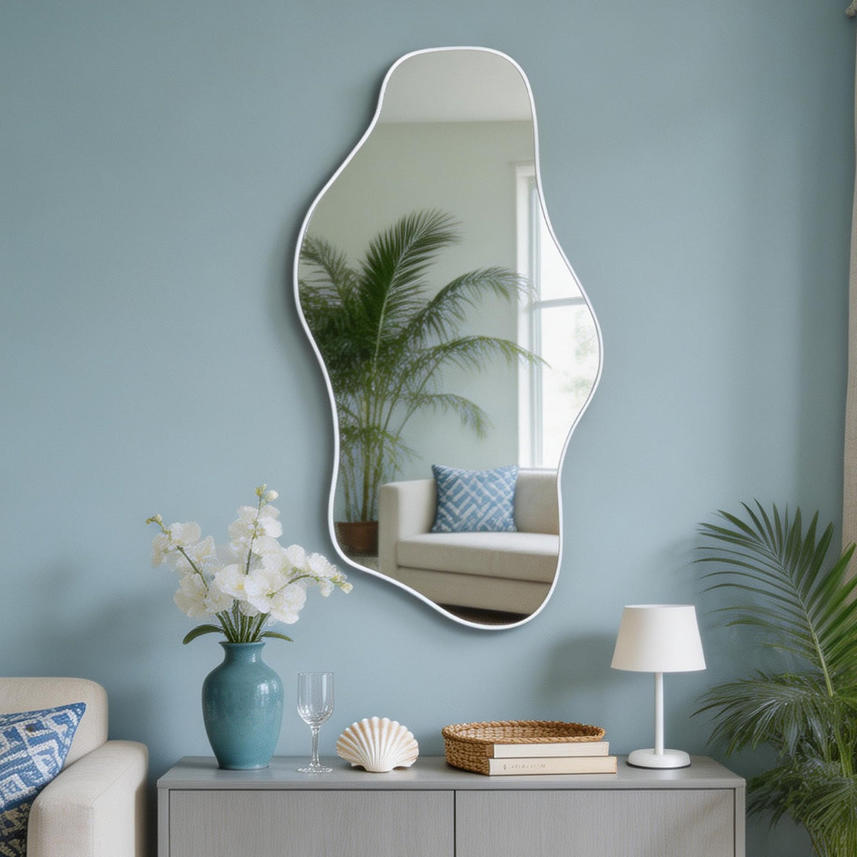 67"x31" Irregular Full Length Mirror, Abstract Frameless Mirror