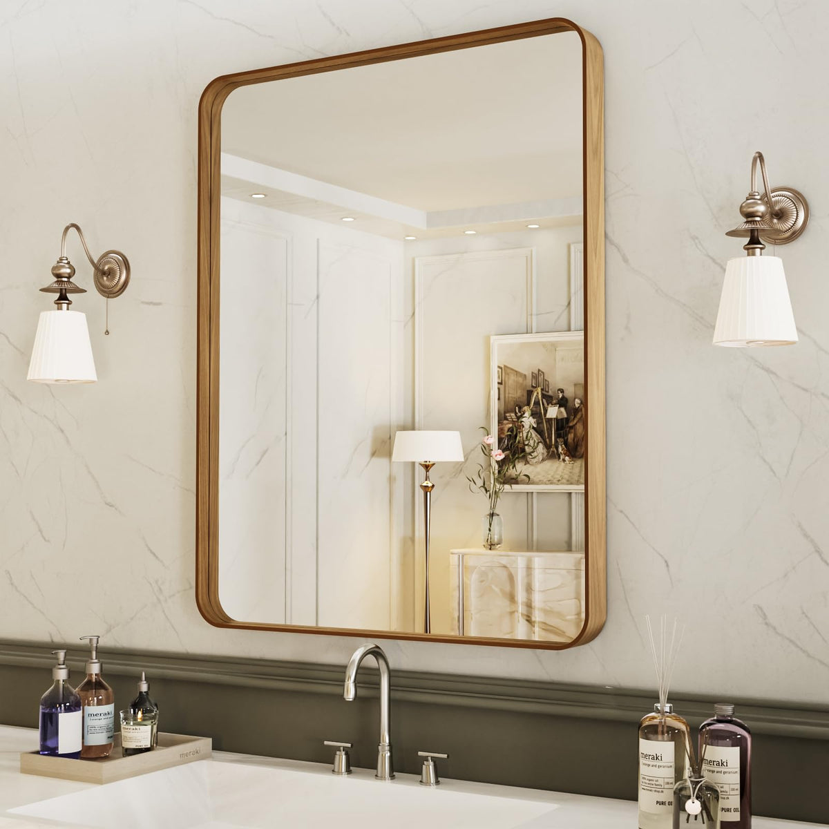 LOAAO 20X16 Inch Black Bathroom Mirror Metal Framed