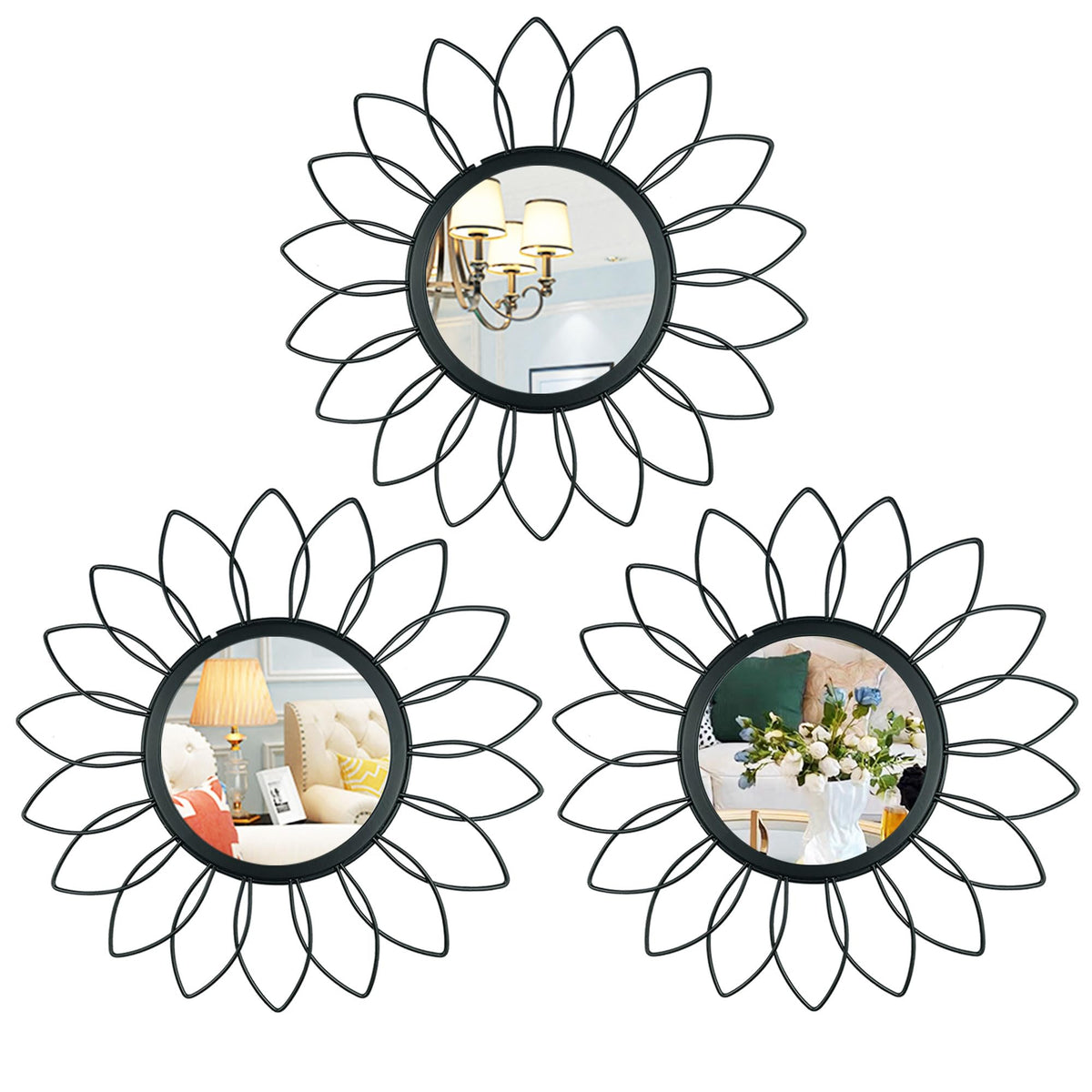 3 Pack Metal Mirrors for Wall Gold Sunburst Wall Mirror Home Decor Accent