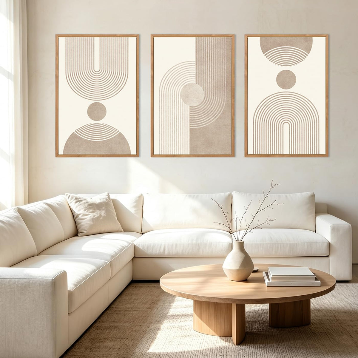 BINCUE Neutral Abstract Wall Art Beige Large Wall Decor Boho Mid Century Modern Artwork Art Print for Living Room Bedroom Office 24"x36" Set of 3 Gift