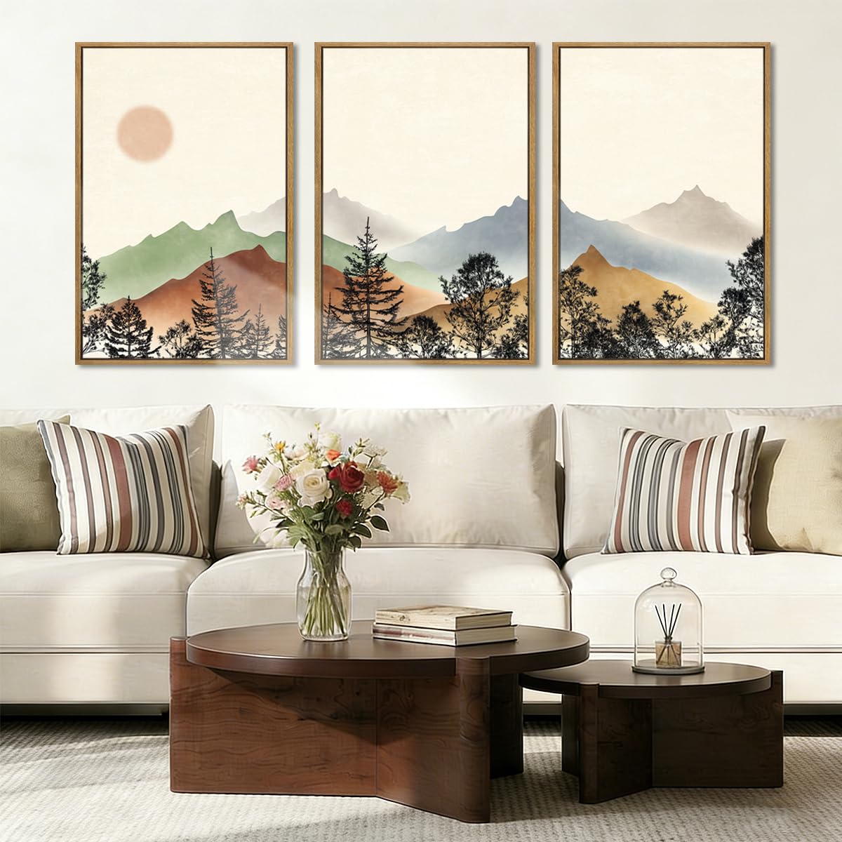 BINCUE Neutral Abstract Wall Art Beige Large Wall Decor Boho Mid Century Modern Artwork Art Print for Living Room Bedroom Office 24"x36" Set of 3 Gift
