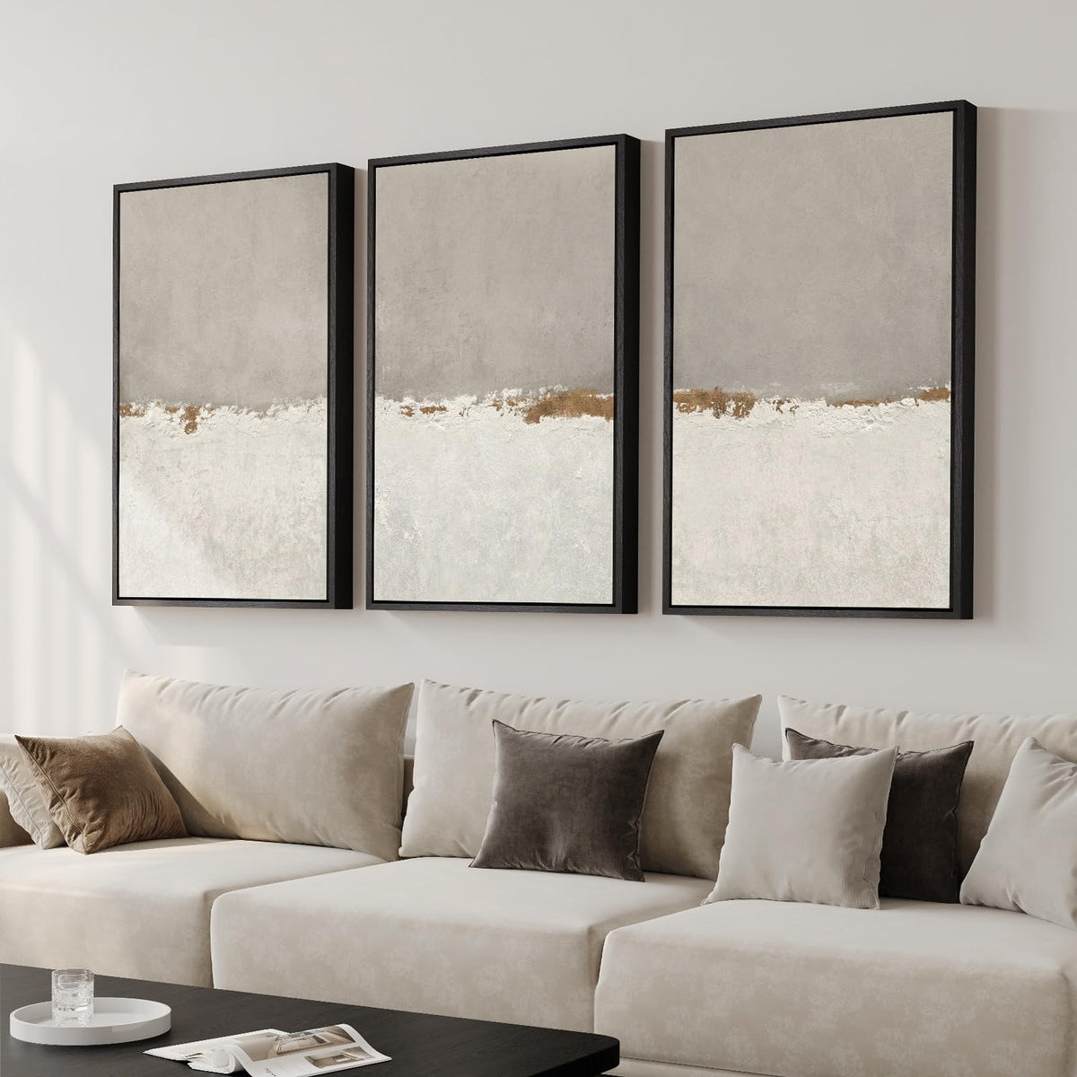 Framed Modern Minimalist Neutral Abstract Wall Art, Set of 3, Each 16x24 In