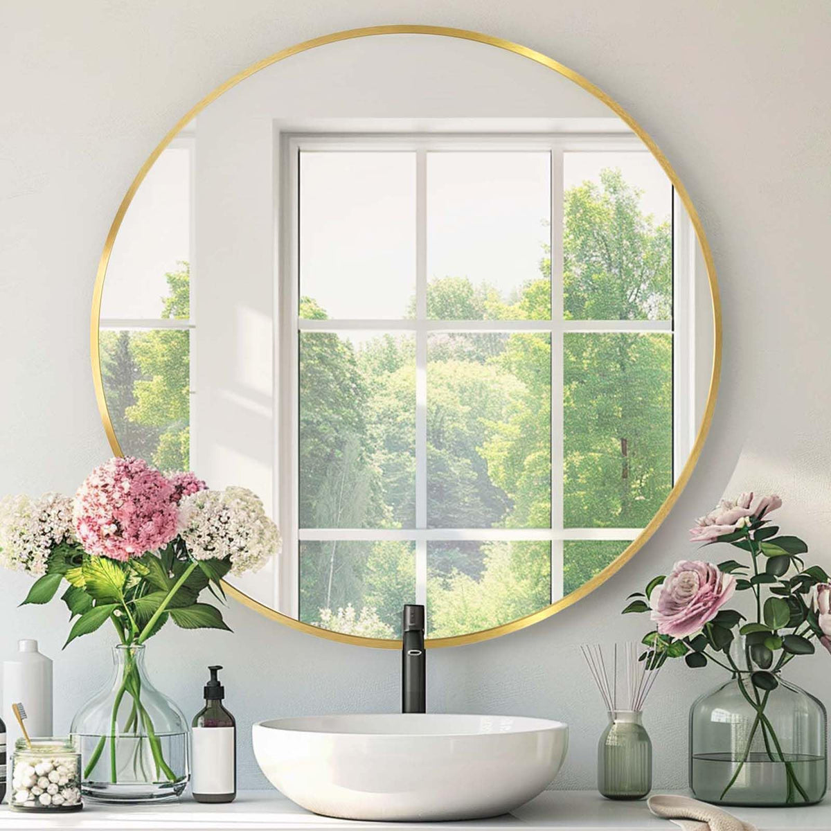 Round Bathroom Mirror, Circle Mirror, Black, 30" L x 30" W, 1 Pack