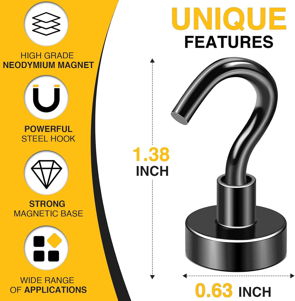 DIYMAG Magnetic Hooks 20pcs 30lbs+ Cruise Essentials 2026 Magnet Hook Black