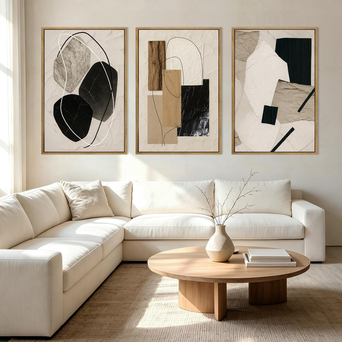 BINCUE Neutral Abstract Wall Art Beige Large Wall Decor Boho Mid Century Modern Artwork Art Print for Living Room Bedroom Office 24"x36" Set of 3 Gift