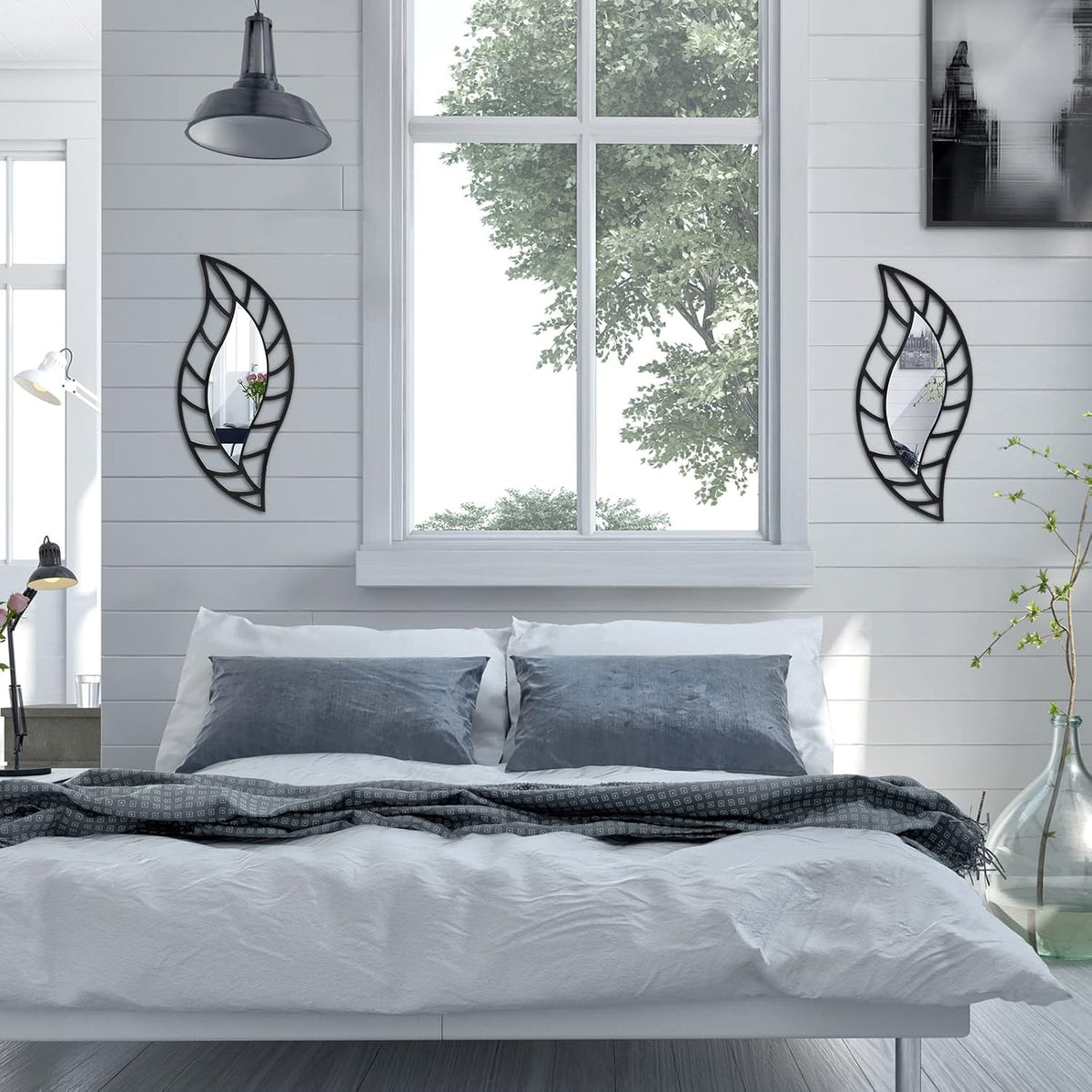 Roowest 2 Pcs Decorative Mirror Wall Decor, Black