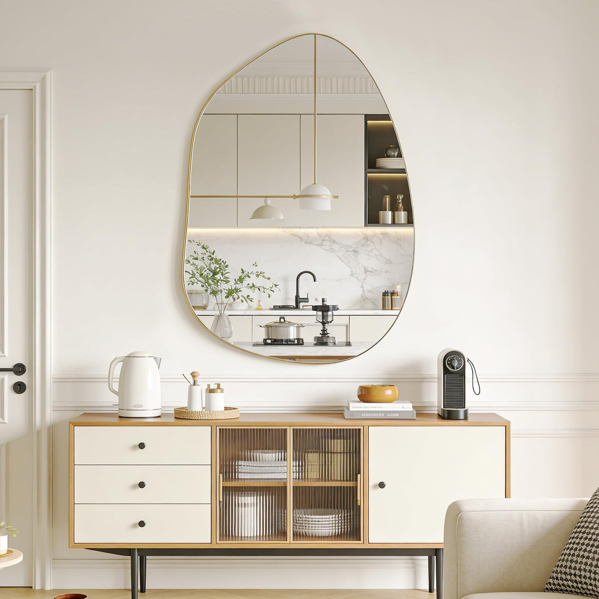 Irregular Asymmetrical Wall Mirror, 28" x 20" Gold Bathroom Mirror