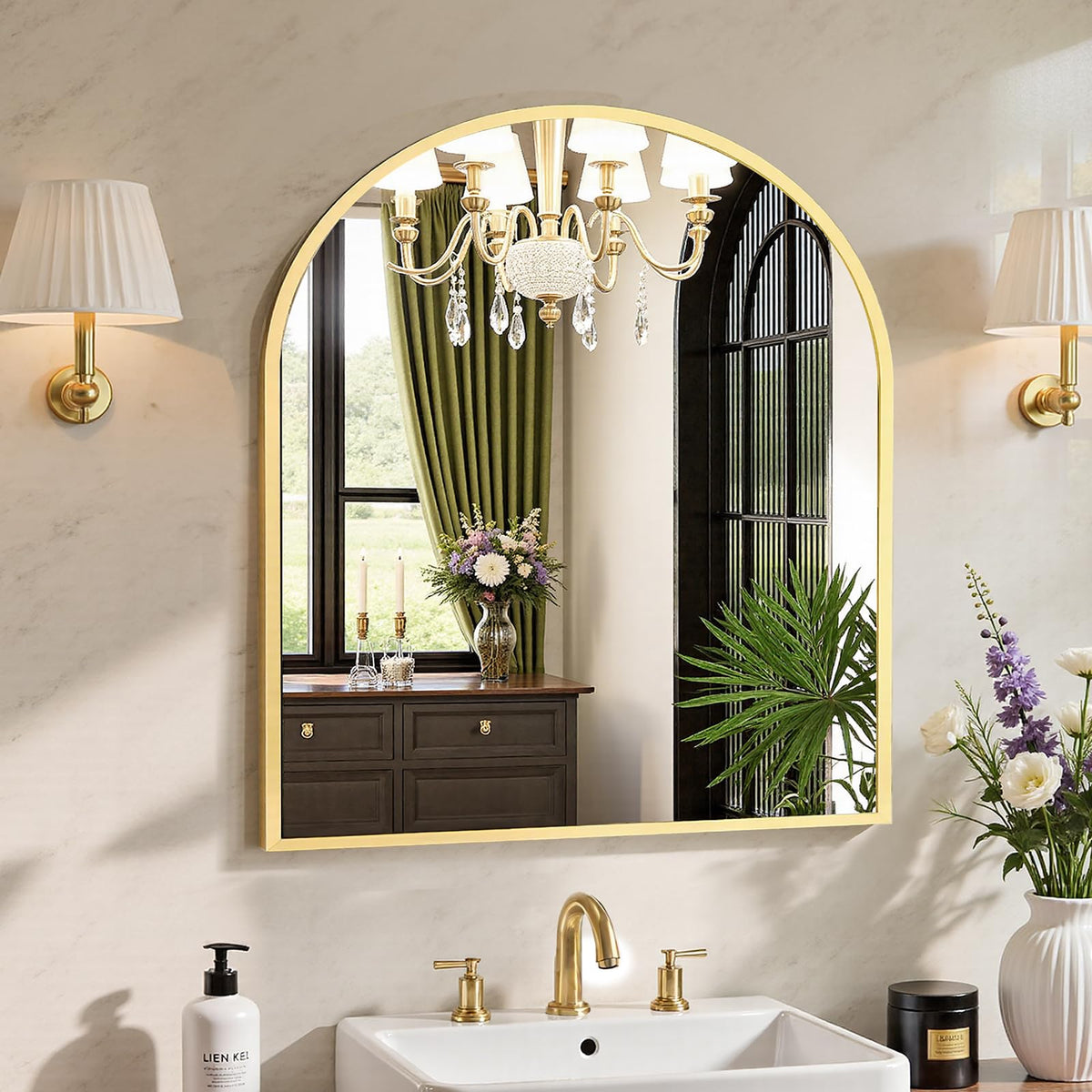 Sweetcrispy 24"x36" Arched Black Bathroom Mirrors for Wall