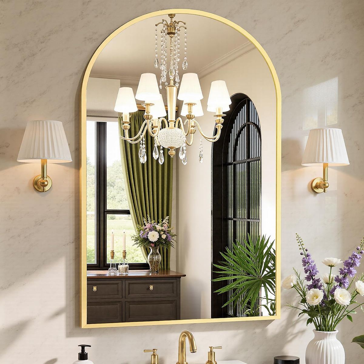 Sweetcrispy 24"x 36" Arched Gold Bathroom Mirrors for Wall