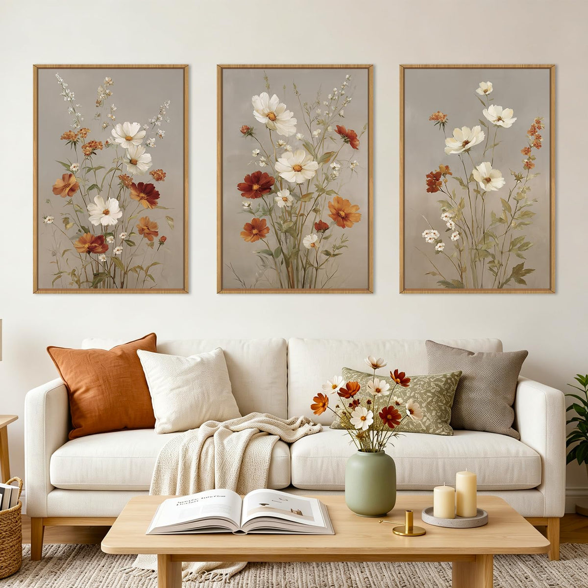 BINCUE Neutral Abstract Wall Art Beige Large Wall Decor Boho Mid Century Modern Artwork Art Print for Living Room Bedroom Office 24"x36" Set of 3 Gift