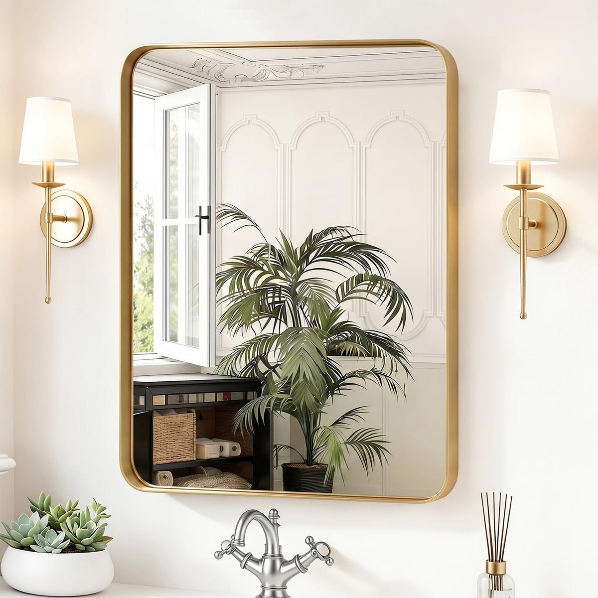 Sweetcrispy Bathroom Wall Mirror, 36x24 Inch Mirror for Over Sink, Black