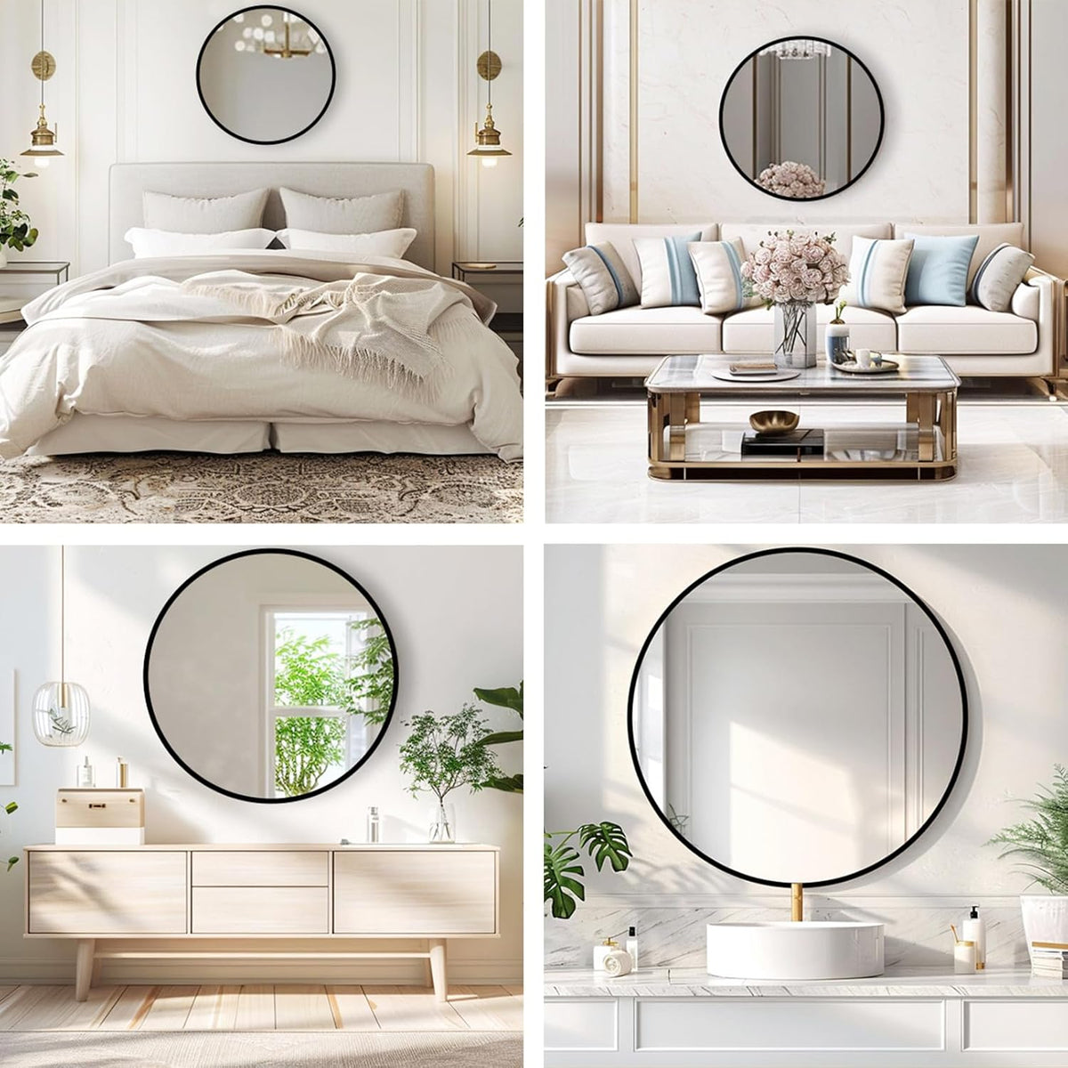 Round Bathroom Mirror, Circle Mirror, Black, 30" L x 30" W, 1 Pack
