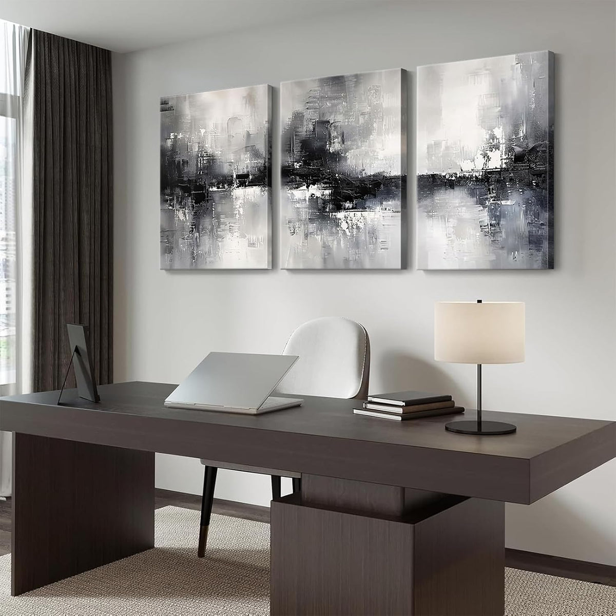 Dytila 3 Piece Large Black And White Abstract Wall Art Framed 12x16 Inch