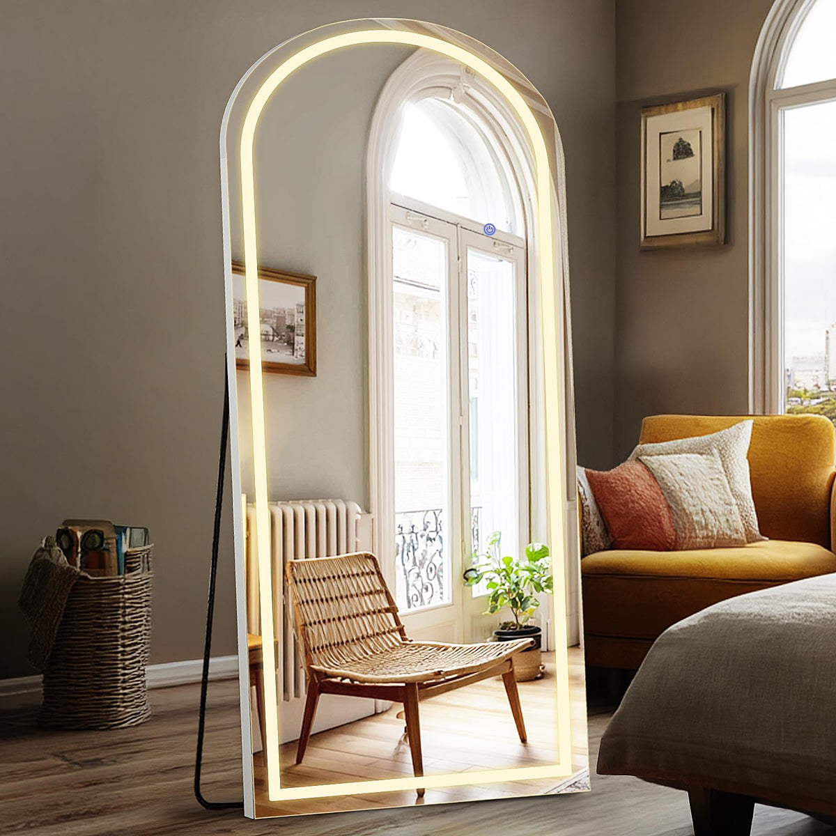 DUMOS Arched LED Mirror Full Length Standing, 16"x60" Full Body Wall Mirror