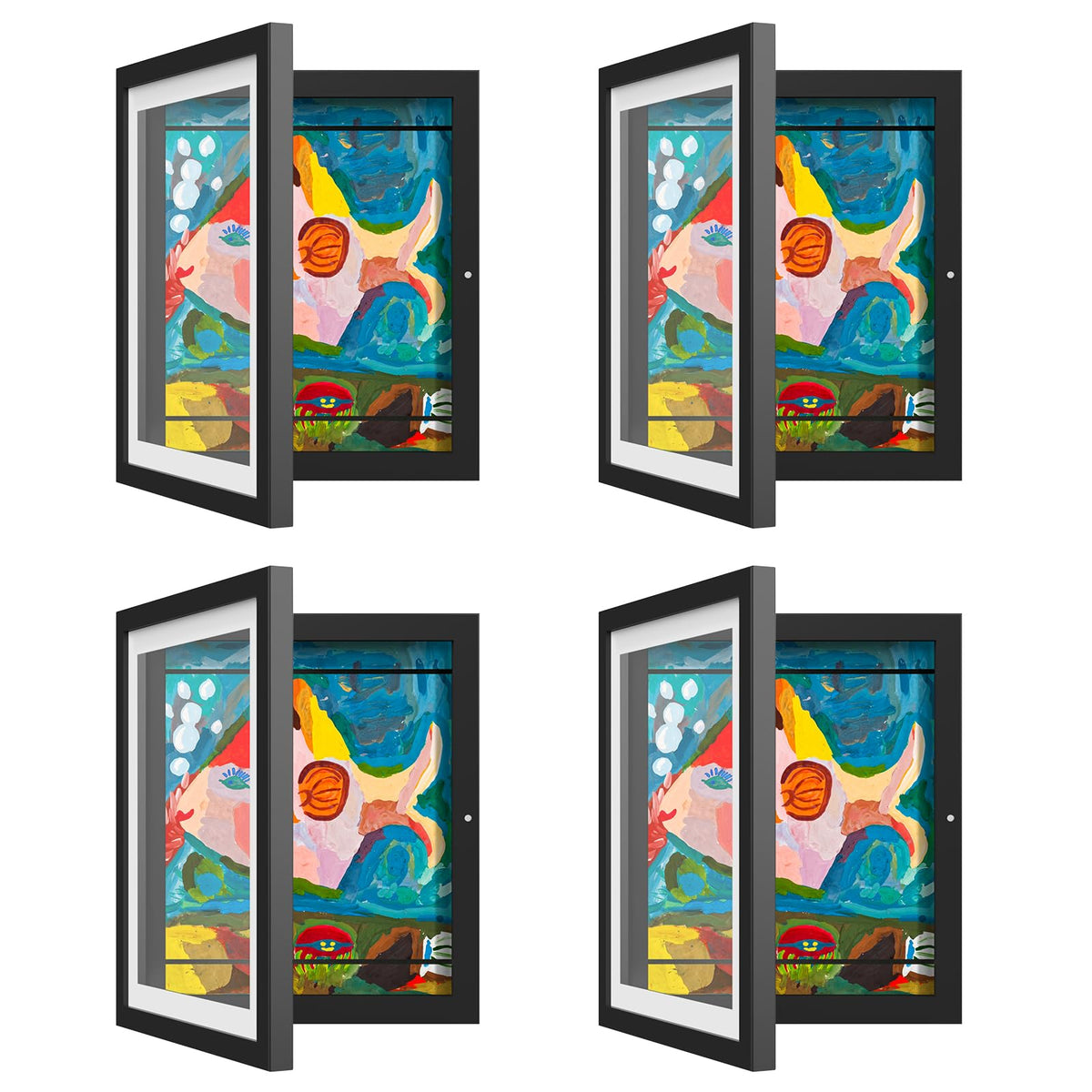 2 Pack Kids Art Frame, Kids Artwork Frames Changeable 8 x10.5 with Mat and 9 x12 Without Mat, Black Front Opening Children Picture Storage Frame for Wall Holds 50Pcs Crafts, Drawing, Art Projects