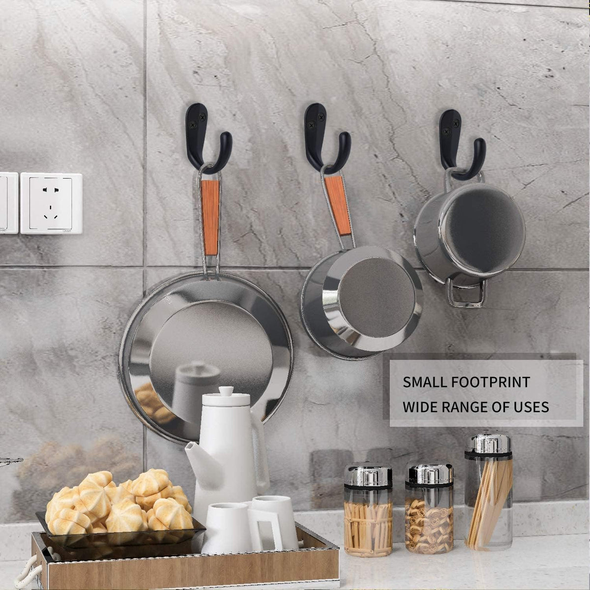 IBosins 50PCS Coat Hooks Wall Mounted Black Single Prong Robe Hook