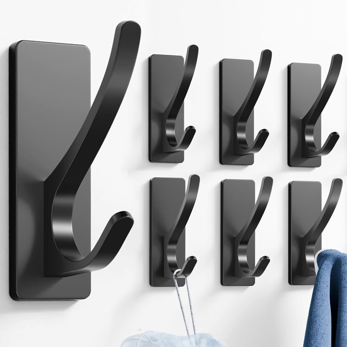 pickpiff Matt Black Self-Adhesive Hook, 13LB Hanger for Coat/Towel, 4-Pack