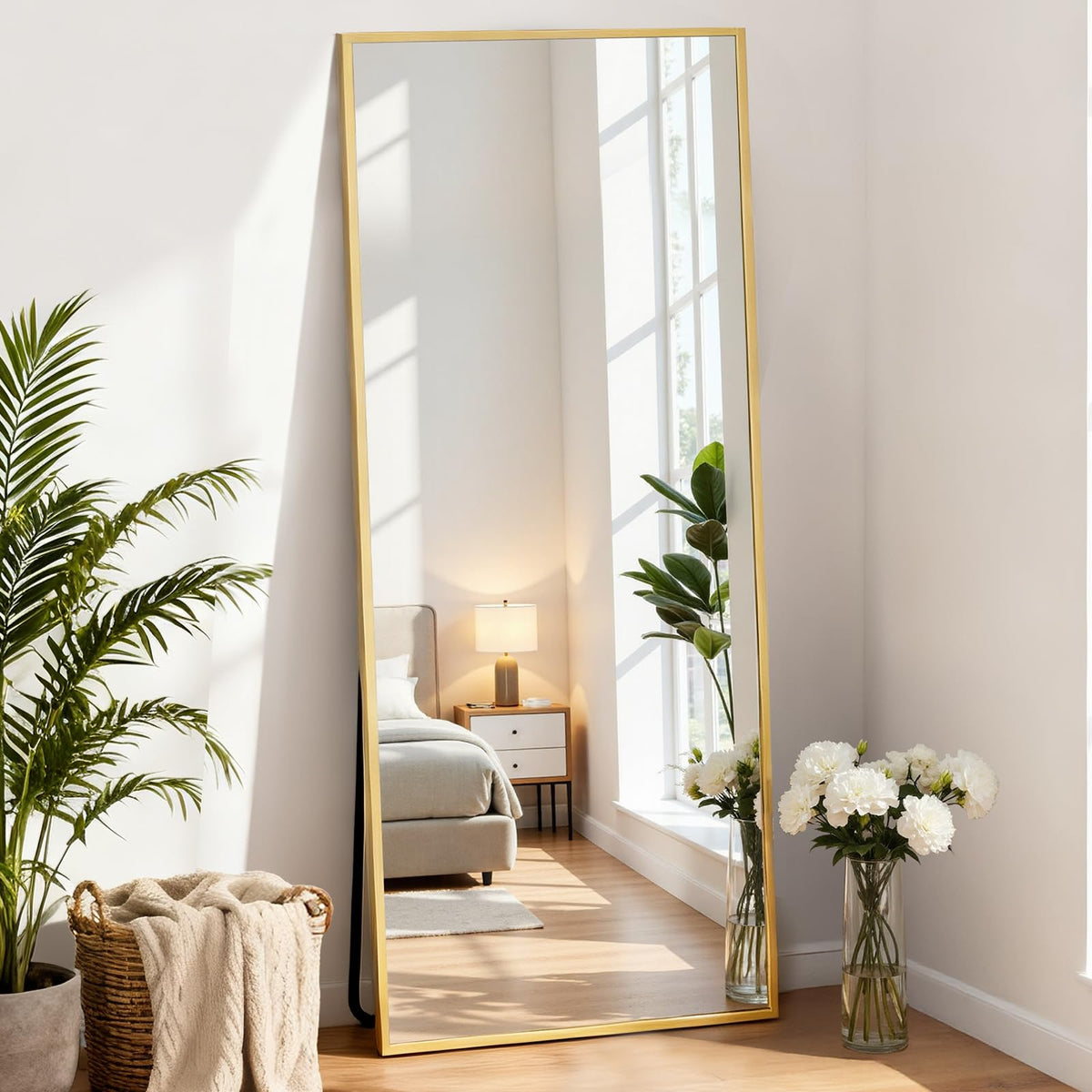 DUMOS 64"x21" Arched Full Length Floor Mirror, Full Body Mirror, Gold